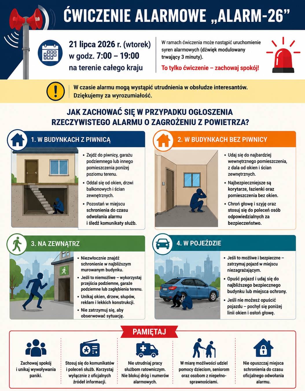Komunikat dot. ćwiczeń z&nbsp;zakresu ostrzegania i&nbsp;alarmowania ludności o&nbsp;zagrożeniu uderzeniami z&nbsp;powietrza