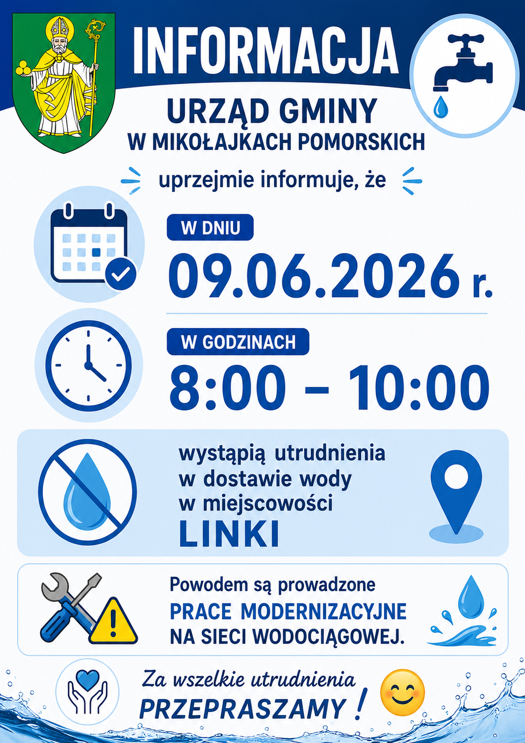 Utrudnienia w&nbsp;dostawie wody &ndash; miejscowość Linki