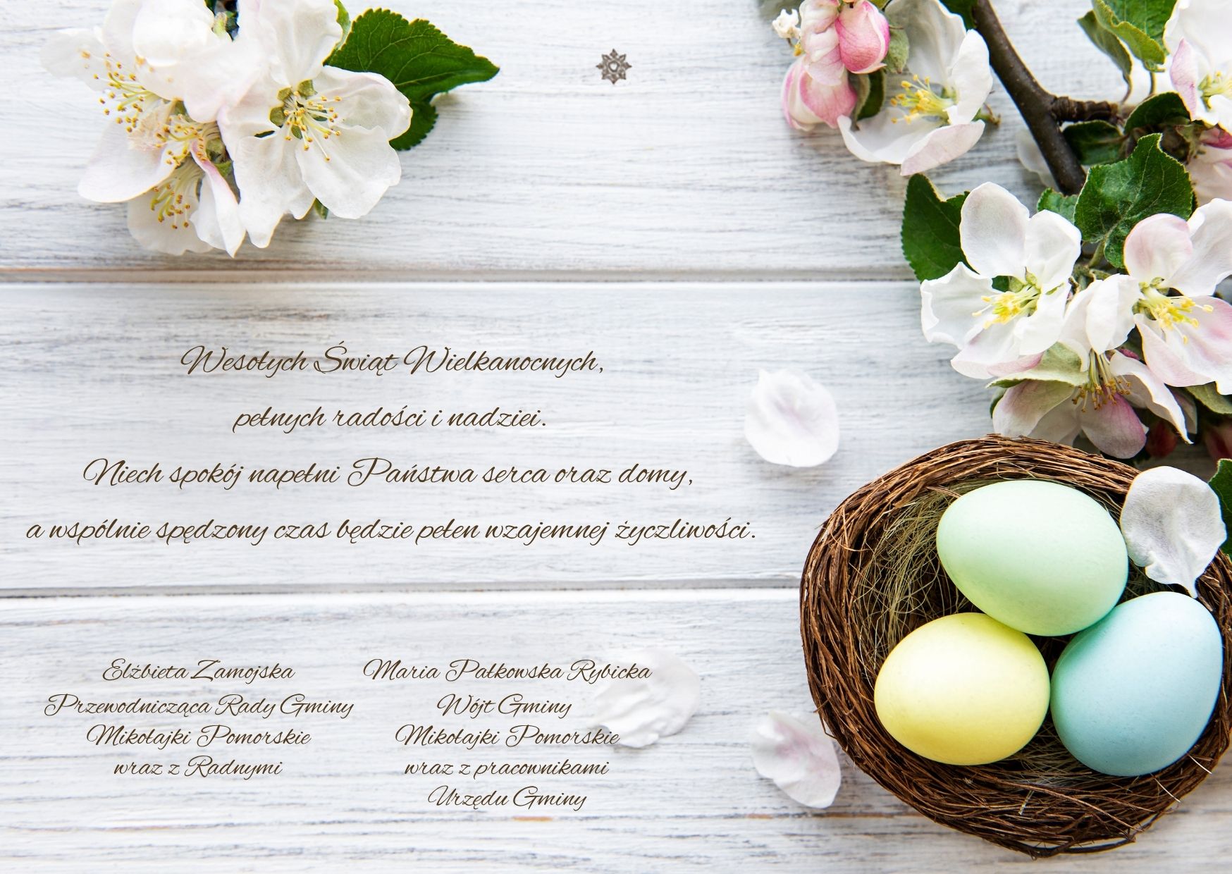 Wesołych Świąt Wielkanocnych, pełnych radości i&nbsp;nadziei. Niech spok&oacute;j napełni Państwa serca oraz&nbsp;domy, a&nbsp;wsp&oacute;lnie spędzony czas będzie pełen wzajemnej życzliwości.