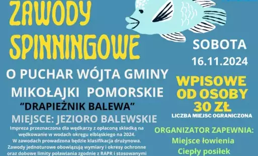 Zdjęcie do Zapraszamy Na Zawody Spinningowe  Sobota 16.11.2024 Gdzie: Jezioro Balewskie
