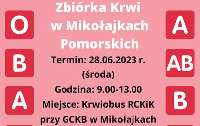 Zdjęcie do Zbi&oacute;rka Krwi w Mikołajkach Pomorskich