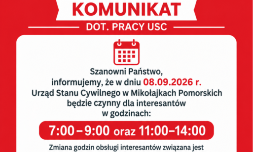 KOMUNIKAT DOTYCZĄCY PRACY URZĘDU STANU CYWILNEGO